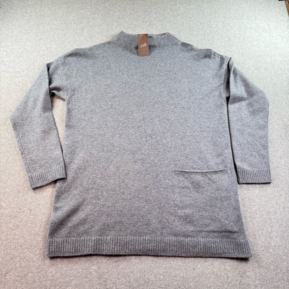 J. Jill Wearever Collection Cotton Blend Mock Neck Oversized Gray Sweater Sz S